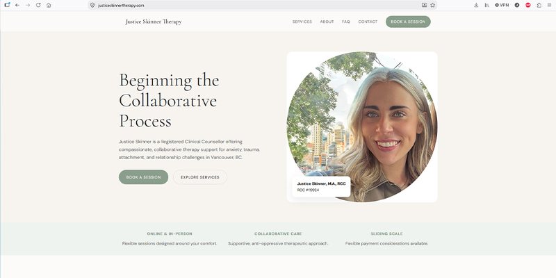 Justice Skinner Therapy website design by 604Sites